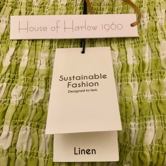 NWT HOUSE OF HARLOW 1960 LINEN SMOCKED GINGHAM JUMPSUIT (SIZE SMALL) - Picture 4 of 5